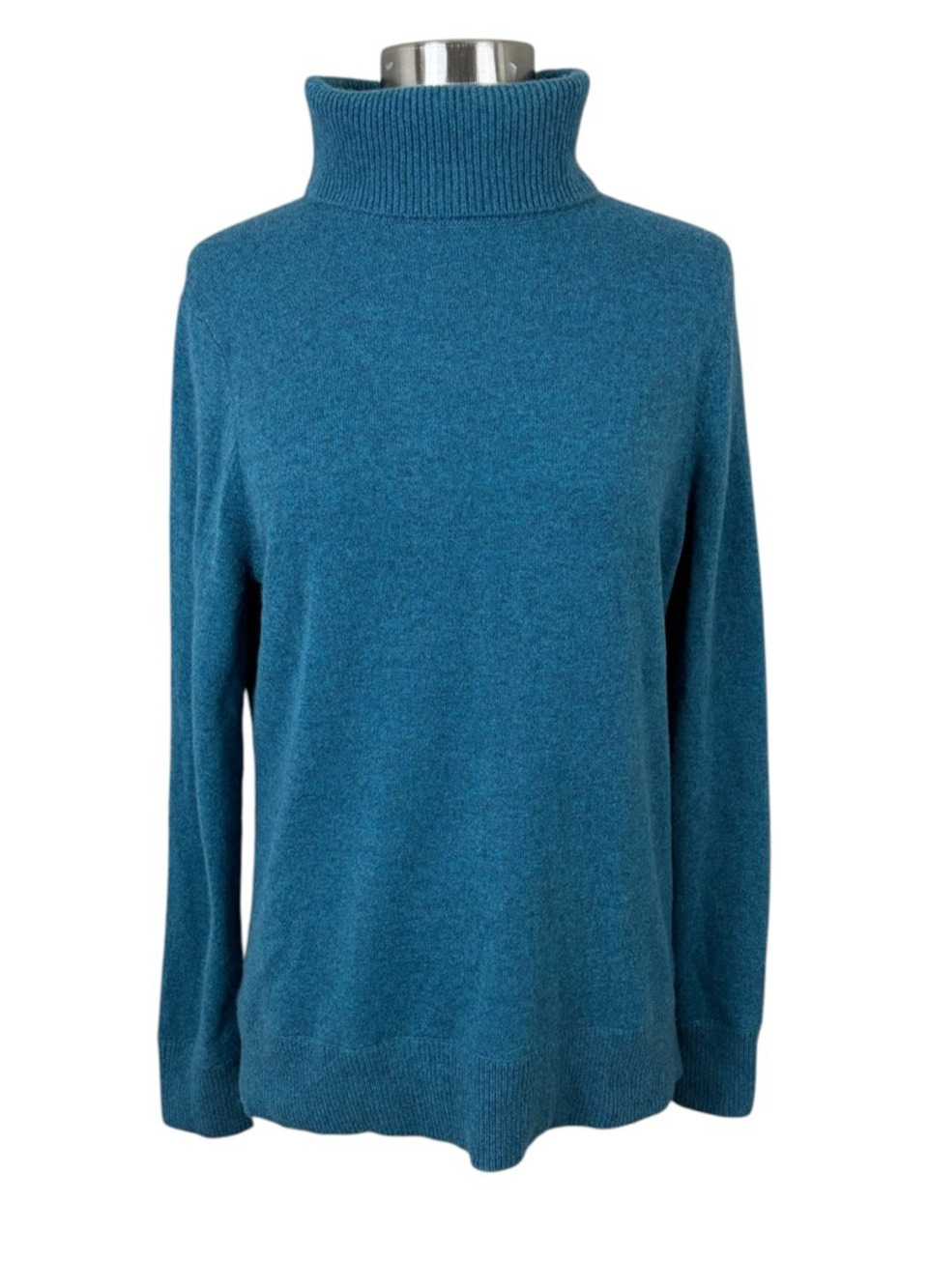 Lands' End Turquoise Blue 100% Cashmere Turtleneck Sweater M 10-12 Quiet Luxury
